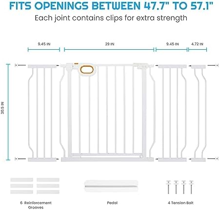 owlie 29 to 57 Inch Wide Baby Gate with Door for Stairs Doorways - Image 2