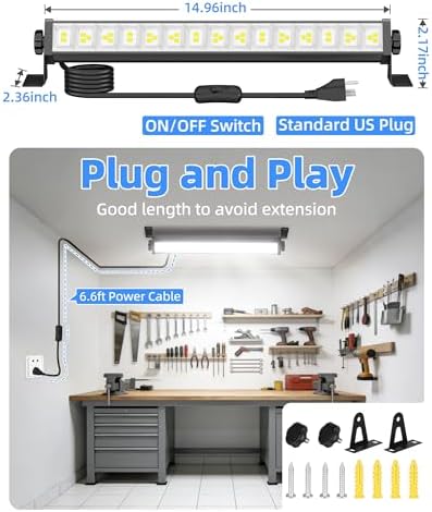 40W Shop Light Plug in 5400LM with Switch+ 6.6FT Cord, for Garage Workbench - Image 5