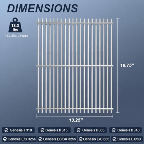 Uniflasy 304 Stainless Steel Grill Grates for Weber Genesis II 300, 18.75" - Image 2