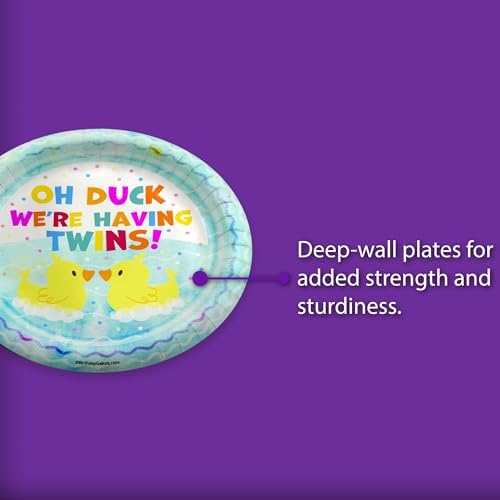 Birthday Galore Oh Duck! We're Having Twins Baby Shower - 32 Piece Disposable Party Supplies - Rubber Ducky Baby Shower Decorations - Round Party Plates - Large 9" Paper Plates In Bulk - Image 3