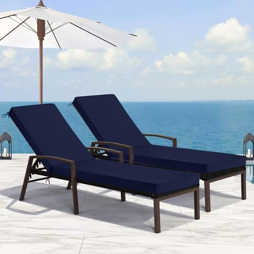 Basic Beyond Chaise Lounge Cushions Outdoor, 3-Layer Waterproof Outdoor Furniture Cushions with Removable Cover and 4 Ties, 72"x21"x3" Patio Lounge Chair Cushions for Outdoor Furniture, Navy - Image 7