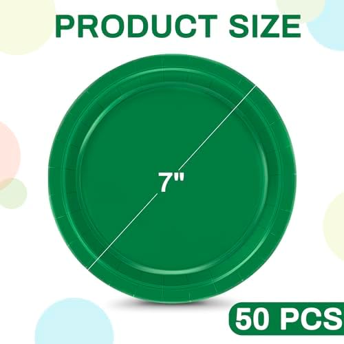 50 Count Green 7 Inch Round Paper Plates Heavy Duty Disposable Dinnerware - Image 2