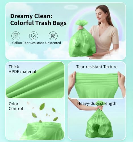 Small 3 Gallon Trash Bags Unscented, 0.78 Mil, Green, 150 Count - Image 4