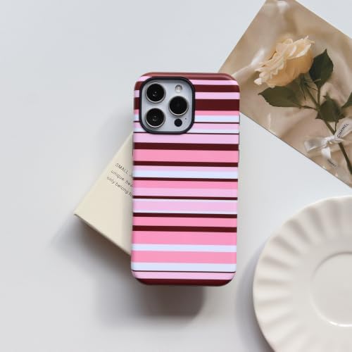 for iPhone 16 Pro Case, Magnetic Matte Frosted Dual-Layer Striped Phone Case for Women, Retro Aesthetic Cover Compatible with MagSafe Accessories - Rose Cocoa - Image 2