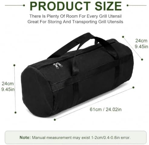 24 Inch Large Capacity Grill Tool Storage Bag, BBQ Tool Organizer with Zipper and Handle, Outdoor Cooking Utensil Storage Case for Camping, Hiking, Black - Image 2