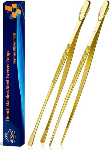 JETKONG 2 Pcs 16-Inch Heavy Duty Cooking Tweezers Extra Large Stainless Steel Food Tweezers Gaint Kitchen Tweezer Tongs (Gold) by JETKONG