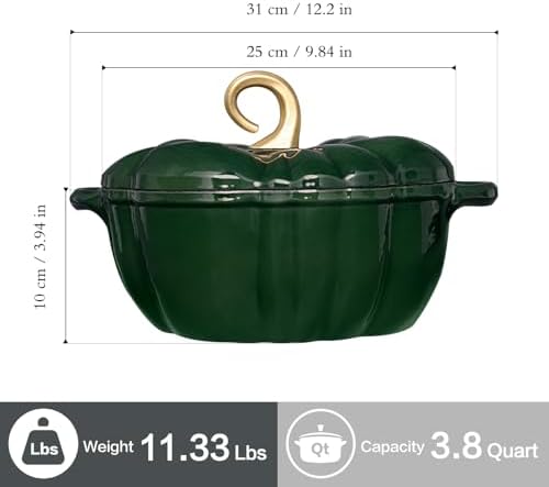Flavehc Pumpkin Dutch Oven Pot with Lid 3.8 Qt, Enameled Cast Iron, Halloween Decor - Image 5