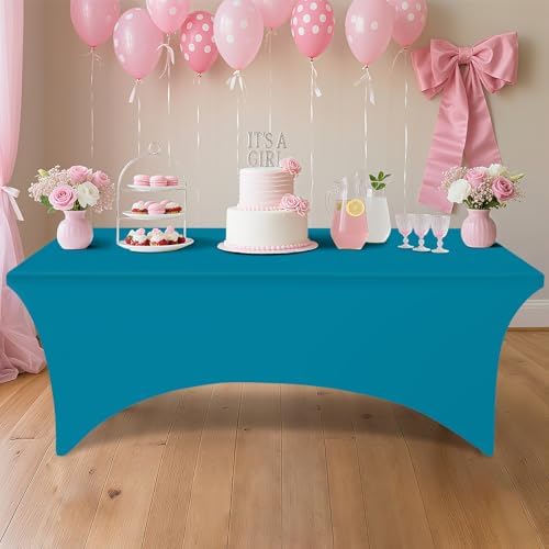 Smiry 2 Pack Spandex Table Cloth 4FT, Elastic Fitted Teal Tablecloth - Image 6
