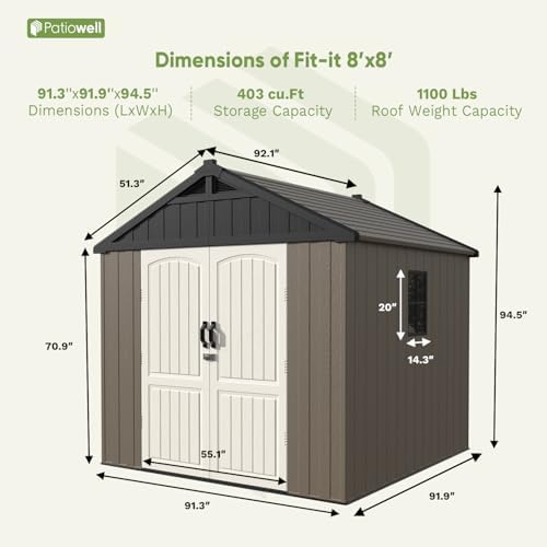 Patiowell 8x8 FT Resin Outdoor Storage Shed with Floor, Chocolate - Image 3