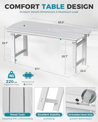 Ciokea HDPE Outdoor Patio Dining Table, All-Weather Furniture, White - Image 2