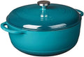 Lodge 7.5 Quart Enameled Cast Iron Dutch Oven with Lid – Dual Handles – Oven Safe up to 500° F or on Stovetop - Use to Marinate, Cook, Bake, Refrigerate and Serve – Lagoon by Lodge