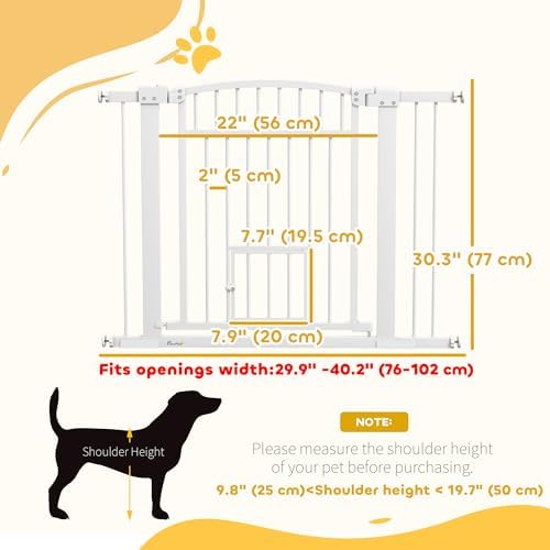 PawHut Pet Gate Indoor with Cat Door 30"-41" Dog Gate Extra Wide 30" High - Image 3