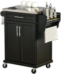 HOMCOM Kitchen Island on Wheels with Stainless Steel Countertop Black by HOMCOM