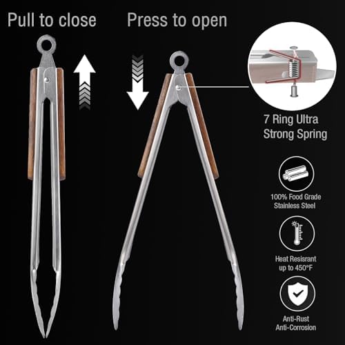 16" & 12" Heavy Duty Stainless Steel Grill Tongs, 2-Pack - Image 3