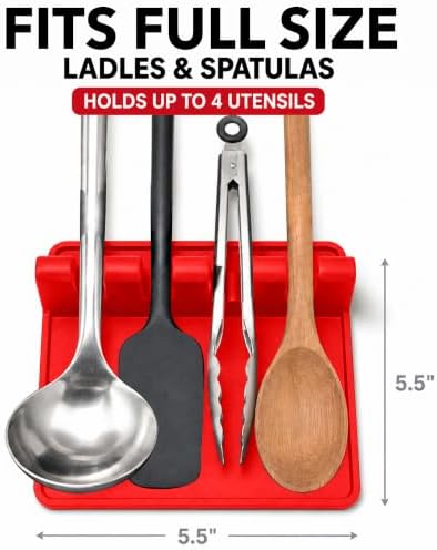 2 Pack Red Silicone Spoon Rest for Stove Top Kitchen Spoon Holder Set - Image 2