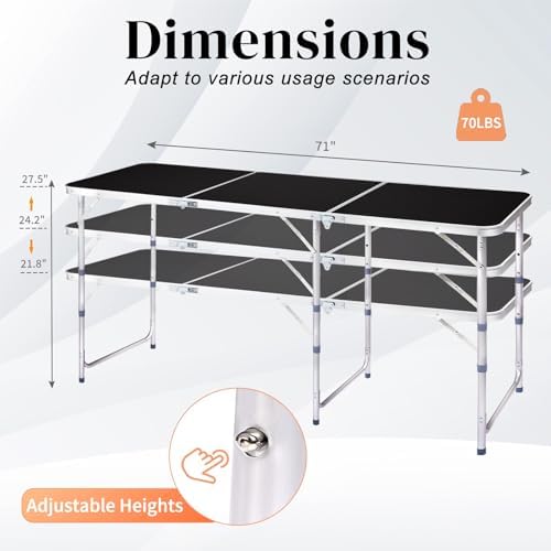 Outvita 6ft Portable Folding Camping Table Lightweight Suitcase Black - Image 3