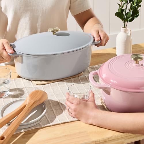 Best Choice Products Oval 7.5 Quart Enamel Cast-Iron Dutch Oven, Heavy-Duty Pre-Seasoned for Baking, Cooking w/Side Handles – French Gray - Image 5
