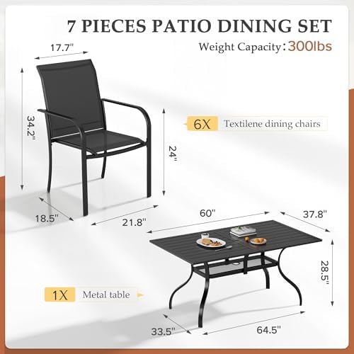 Incbruce 7 Pcs Patio Dining Set with Textilene Chairs and Rectangle Table (Black) - Image 6