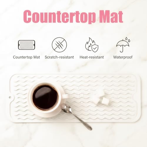 MicoYang Silicone Dish Drying Mat for Multiple Usage,Easy clean,Eco-friendly,Heat-resistant Silicone Mat for Kitchen Counter,Sink,Bar,Bottle,or Cup White M 17 inches x 6 inches - Image 3