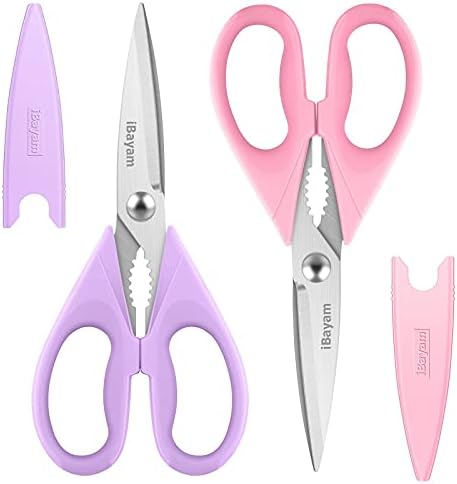 iBayam Pastel Kitchen Scissors All Purpose Heavy Duty & Cover, Pink/Purple by iBayamDirect