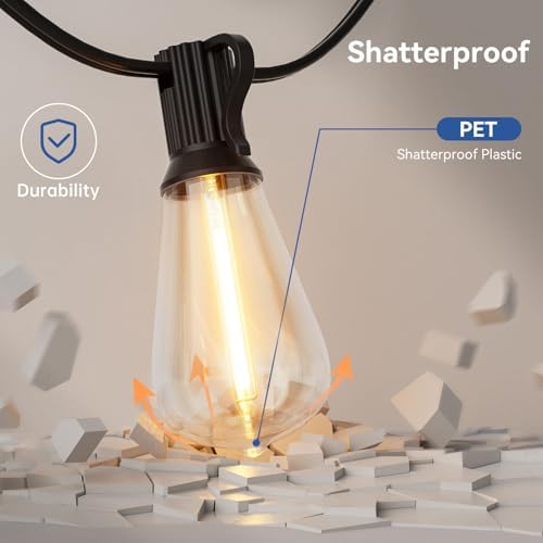 100 FT Solar String Lights Outdoor Waterproof with Remote & USB Port, Solar Power Patio Hanging Lights with Dimmer, Shatterproof LED Edison Bulb Outdoor String Lights for Outside Cafe Yard Fence - Image 7