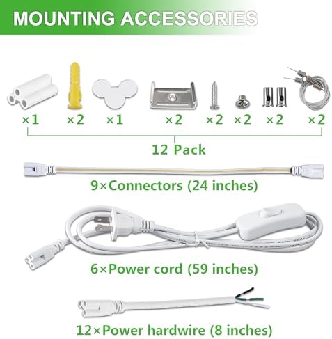 Skymoatled 12Pack 4FT LED Shop Light Garage Lights,50W 6000K 7500LM White Light,Hanging/Surface Mount,Plug and Play,Linkable T8 LED Shop Lights,Commercial Bay Lighting for Warehouse Workshop Basement - Image 6