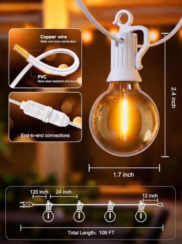 Brightown Outdoor String Lights, 100FT 50+2 Bulbs Shatterproof Patio Lights - Image 4