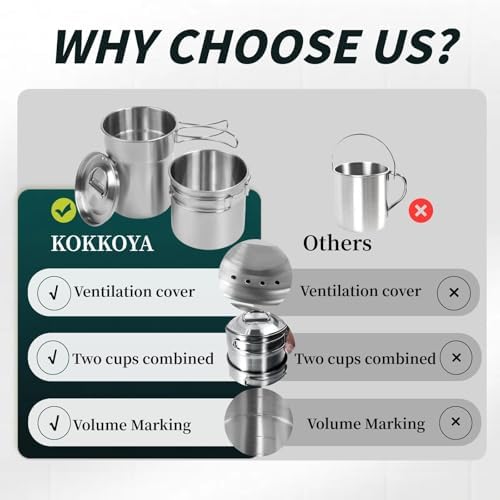 KOKKOYA Stainless Steel Camping Cups Mug Small Backpacking Bush Pot Set - Image 4