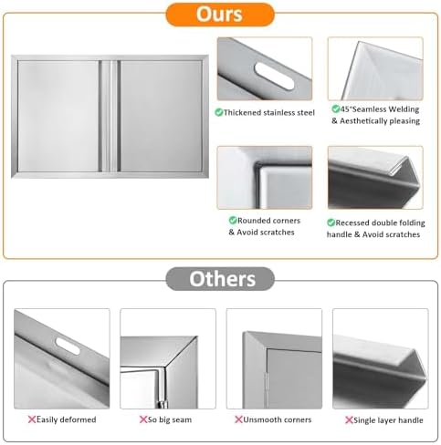 JIE JIN Outdoor Kitchen Door 30" W X 21" H Double Doors BBQ Access Door BBQ Island Door 304 Brushed Stainless Steel Flush Mount Door for Outdoor Kitchen BBQ Island Outdoor Cabinet Doors - Image 6