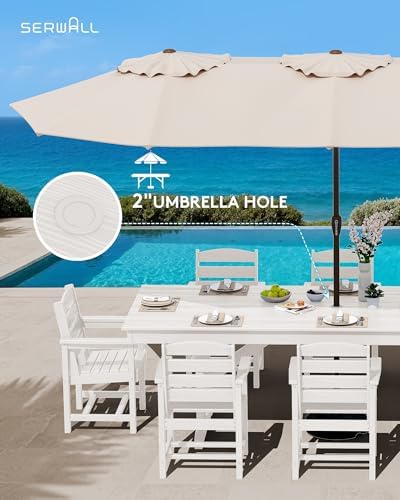 SERWALL 9Pcs 84" HDPE Outdoor Dining Set for 8 with Armchairs,White - Image 5
