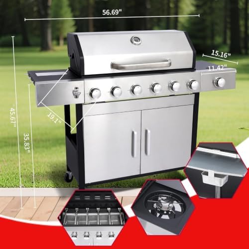 6-Burner Propane Gas Grill and Griddle Combo with Side Burner - Image 2
