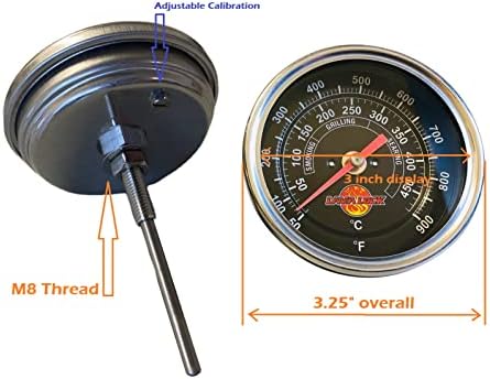 Black Face BBQ Grill Thermometer 50F-900F High Temp Range Heavy Duty Premium Quality Smoker Thermo 2 Inch or 3" with M8 or 1/2 NPT Thread (3 in. Face, 3 in Stem, M8 Thread) - Image 3