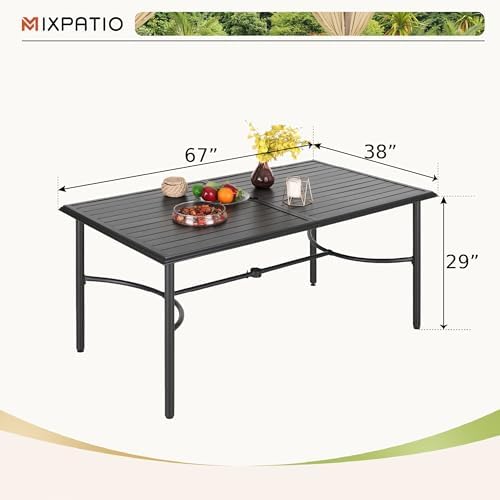 MIXPATIO Patio Table for 6, 67" Black Metal Dining Table w/Umbrella Hole - Image 2