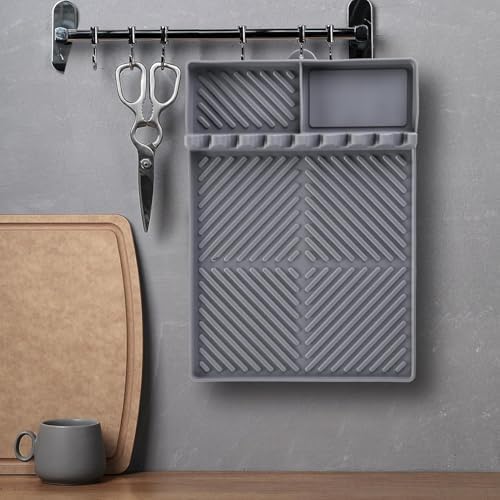 Silicone Griddle Tool Mat for Blackstone, Heat Resistant Side Shelf Mat with Drip Pad – BBQ Grill Accessories for Outdoor Grill, Kitchen Counter, Spatula Holder, Cooking Organizer (2, Gray) - Image 7