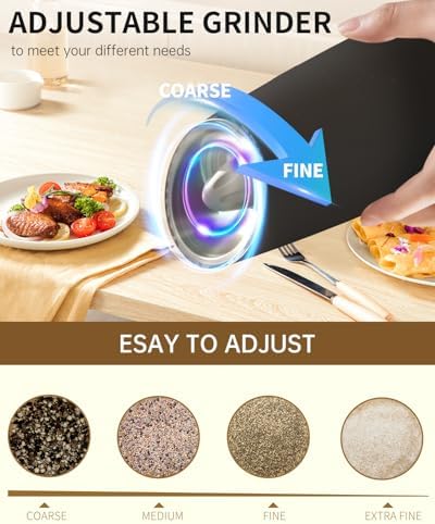 CIRCLE JOY Rechargeable Salt and Pepper Grinder Set Gravity Electric Salt and Pepper Grinder Set, LED Light, Adjustable Coarseness, for Home Kitchen BBQ, Black & White - Image 5