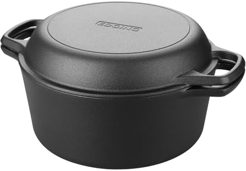 EDGING CASTING Pre-Seasoned Cast Iron Dutch Oven Pot with Skillet Lid Cooking Pan, 2-in-1 Sourdough Bread Baking Pan with Proofing Basket and Baking Supplies, 5QT - Image 7