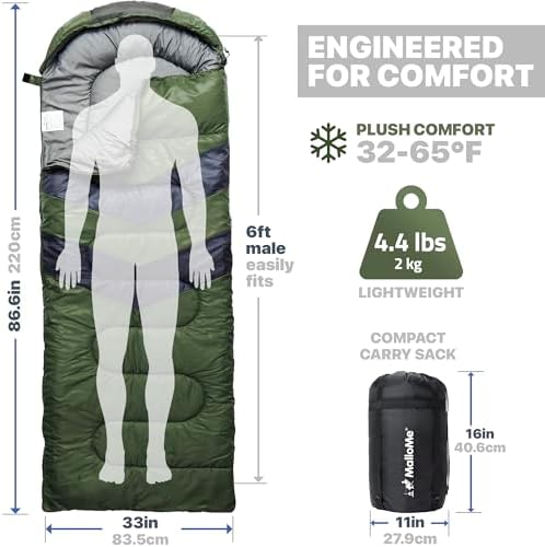 MalloMe Sleeping Bags for Adults Cold Weather & Warm - Backpacking Camping Sleeping Bag for Kids 10-12, Girls, Boys - Lightweight Compact Camping Essentials Gear Accessories Hiking Sleep Must Haves - Image 3