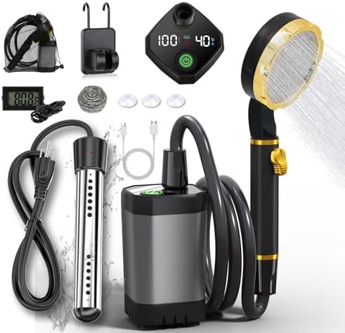 BSEED Portable Shower for Camping with Immersion Water Heater, 6000mAh Rechargeable Camping Shower with Intelligent LED Display, Outdoor Shower for Hiking, Travel, Pets & Car Washing, Wartering Plants by BSEED