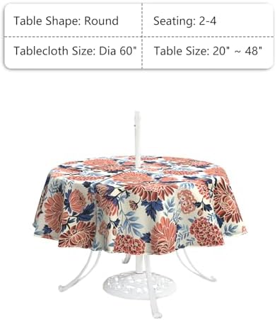 LVTXIII Round Outdoor Tablecloth with Umbrella Hole and Zipper, Water-Repellent 60 Inch Patio Table Cover for Bistro, Garden, Patio & Picnic, Vibrant Blossom - Image 3