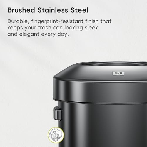EKO 16-Gallon Round Black Stainless Steel Open Top Trash Can, Large Commercial Waste Bin with Detachable Lid and Carrying Handle, Brushed Metal Garbage Bin for Home, Office, Restaurant, Restroom - Image 4