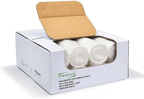 Typlastics 45-48 Gallon Clear Trash Liners Bulk 200 Pack 43" x 48" by Typlastics