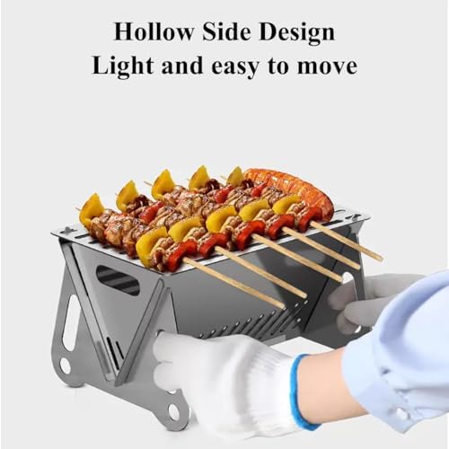 WINB Portable Folding BBQ Grill with Carry Bag for 1-2 People - Mini Charcoal Grill for Camping, Compact Stainless Steel Fire Pit, Outdoor Grill for Backyard, Hiking & Picnic (8.2X5.5 IN) - Image 3