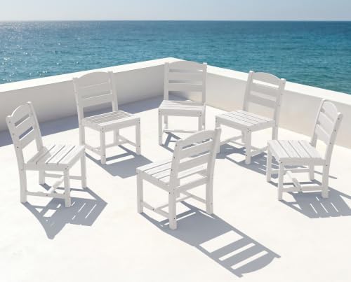 KINGYES Outdoor Armless Dining Chairs Set of 6,HDPE Patio Chairs,White by KINGYES