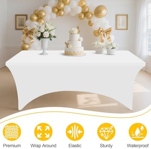 Smiry 2 Pack Spandex Table Cloth 4FT, Elastic Fitted White Tablecloth - Image 3