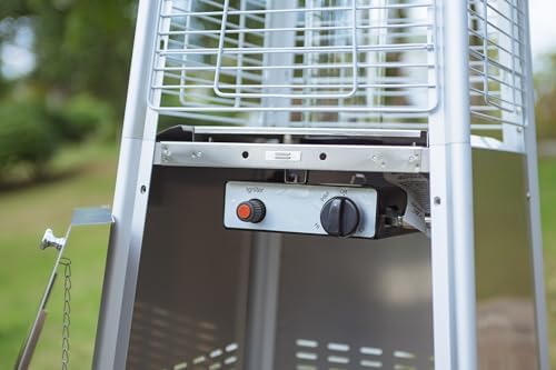91" Tall Glass Tube Outdoor Patio Heater, 49000BTU, Stainless Steel, Wheels Included, Regulator and Hose Included - Image 3