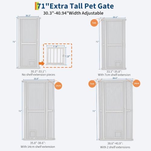 Extra Tall Cat Gate 30"-40.9" Adjustable for Doorway w/Cat Door - Image 2