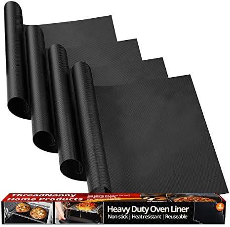 Oven Liners for Bottom of Oven - 17"x 25" Large Heavy Duty Non-Stick 4 Pack by ThreadNanny