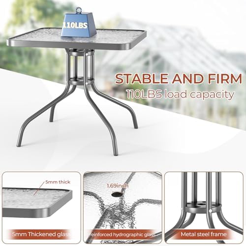 TLSUNNY 5 Pieces Patio Dining Set for 4, Glass Table and Textilene Chair - Image 3