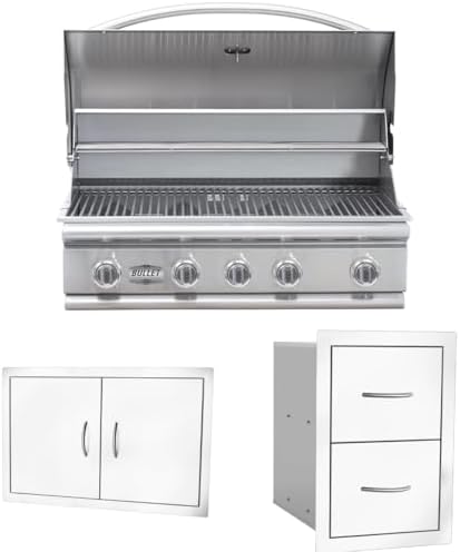 Bullet by Bull Stainless Steel Outdoor - Built-In Natural Gas Grill -Outdoor Kitchen Island Bundle - Includes 5 Burner BBQ, Double Access Door & Double Storage Drawer by Unknown