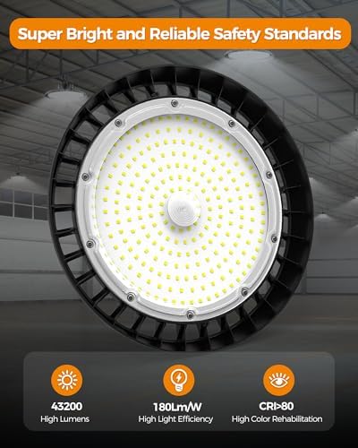 AIKVSXER 240W UFO High Bay Light 43200LM 6000K, 1-10V Dimmable Shop Lights - Image 2
